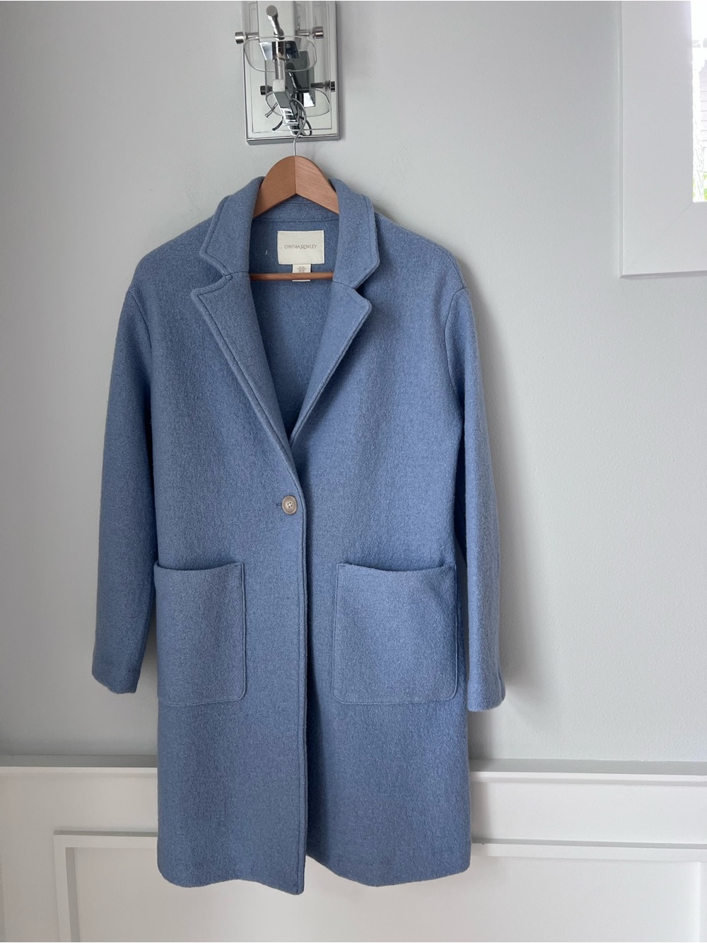 Light Blue Single-Button  boiled wool  Coat